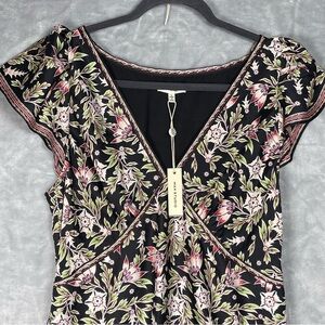 Max Studio Black and Pink Nigella Blooms Floral Midi Dress